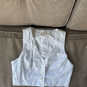 White Linen Button-Front Crop Vest Size 10/ medium